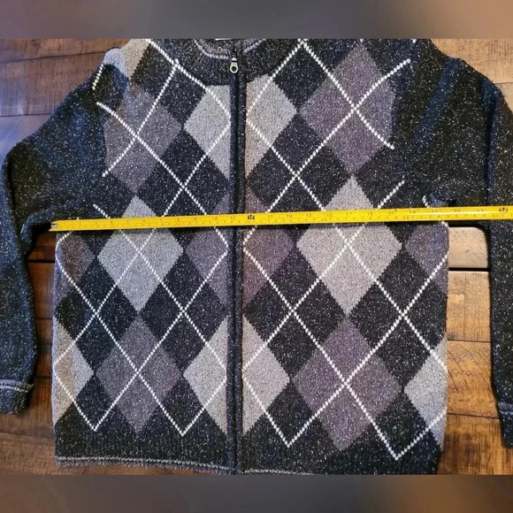 EP Pro Silk Wool Blend Golf Argyle Full Zip cardigan Black Heather Size … - Picture 5 of 9